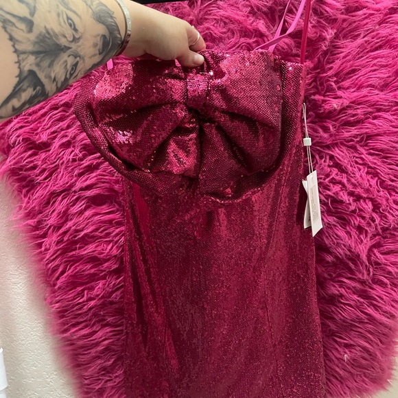 NWT Hot Pink Sequin Bow Dress - Picture 3 of 10